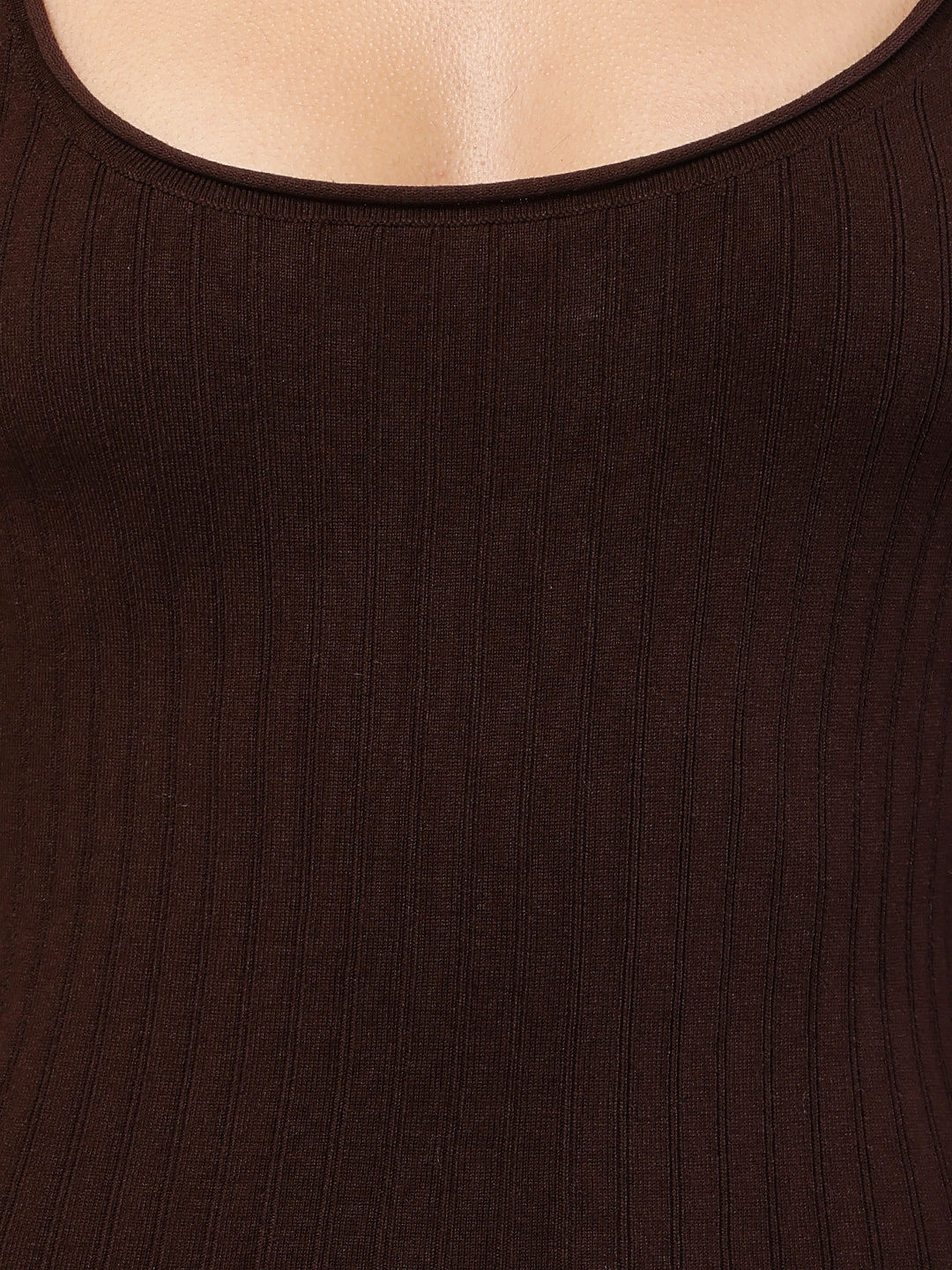 Women brown viscose ribbed full sleeve bodycon dress