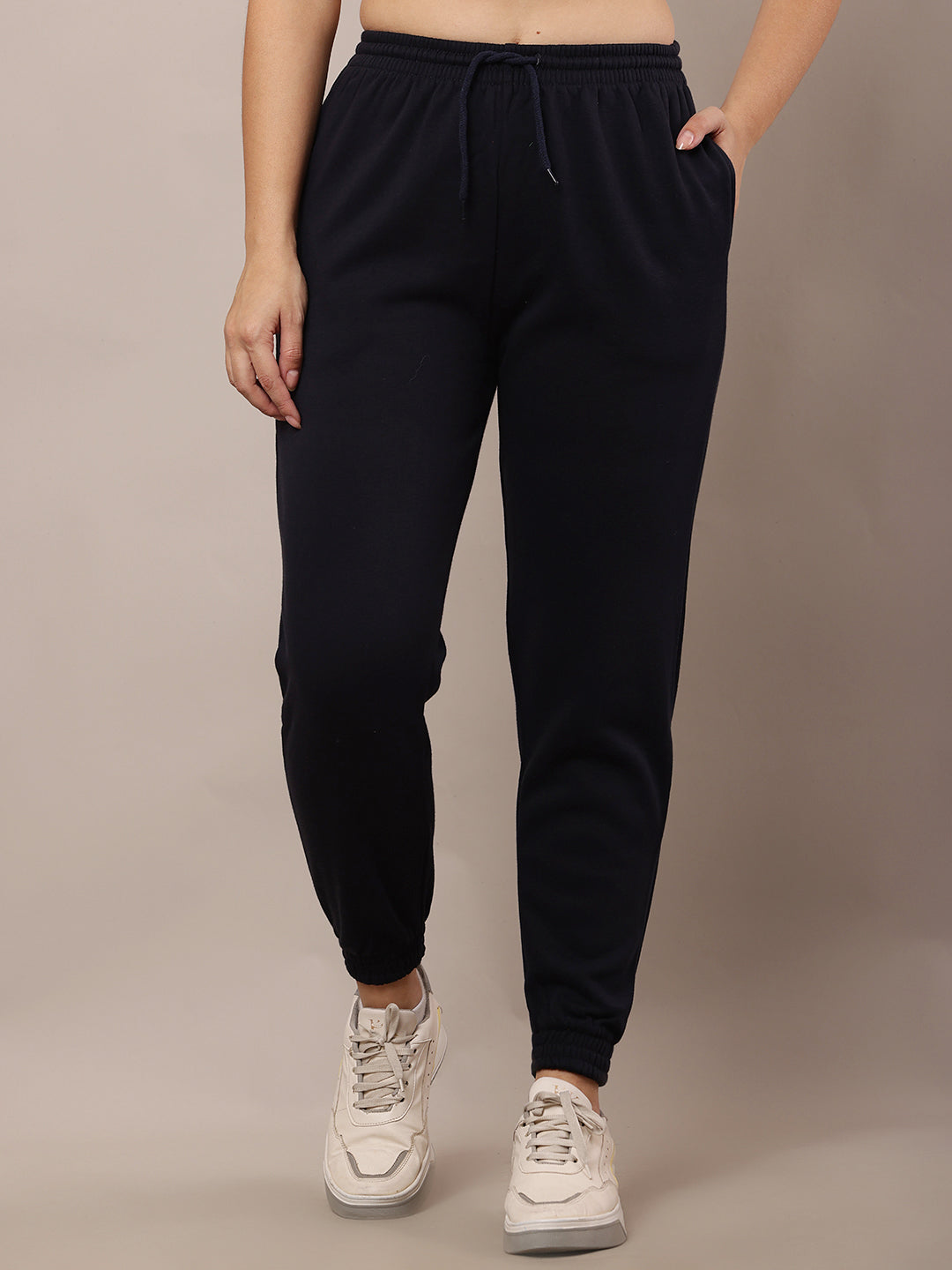 Women Dark Blue Elastic Waist Cotton Jogger