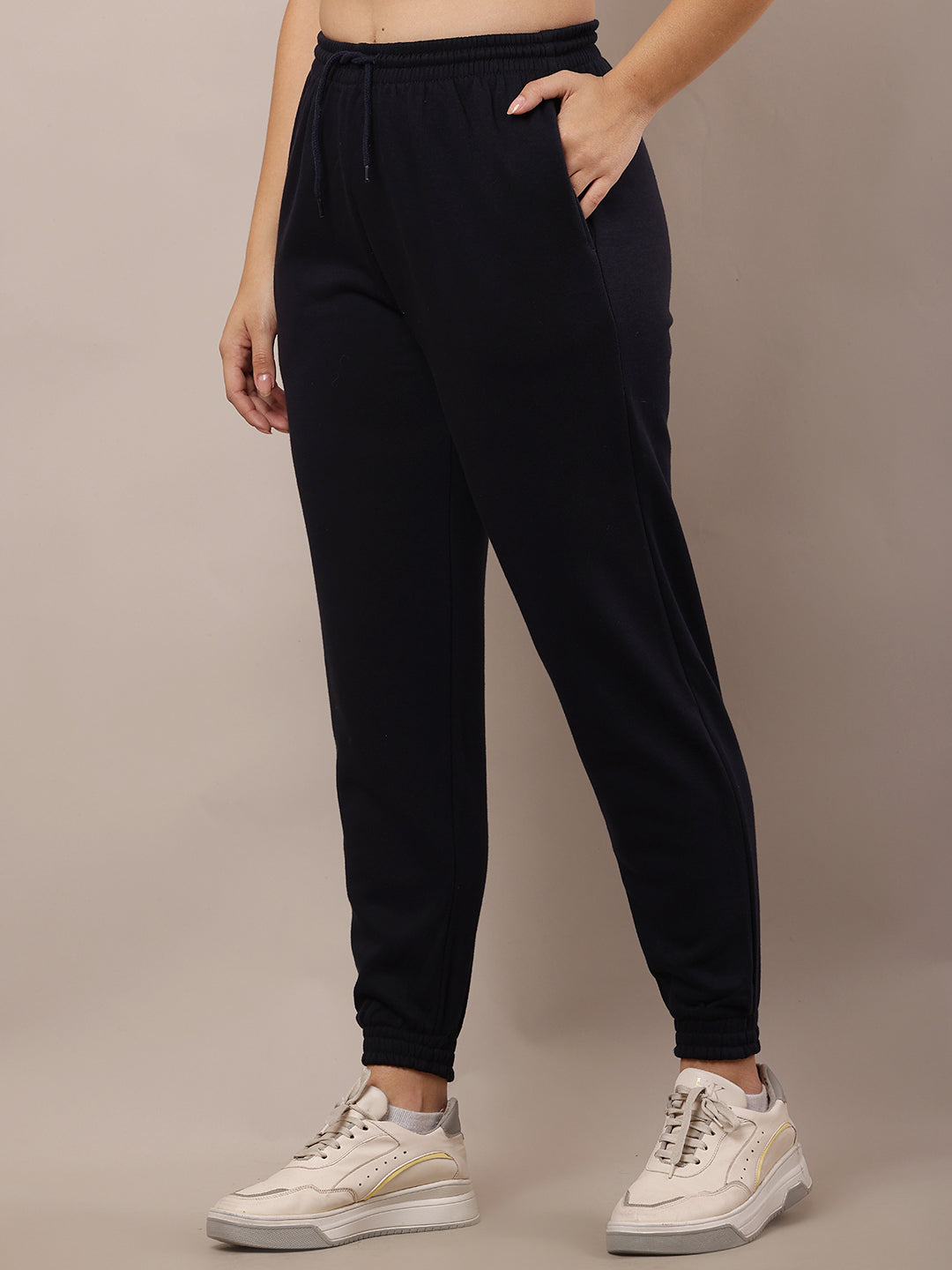 Women Dark Blue Elastic Waist Cotton Jogger