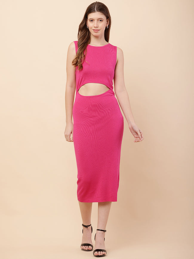 Women Pink Sleeveless Bodycon Dress