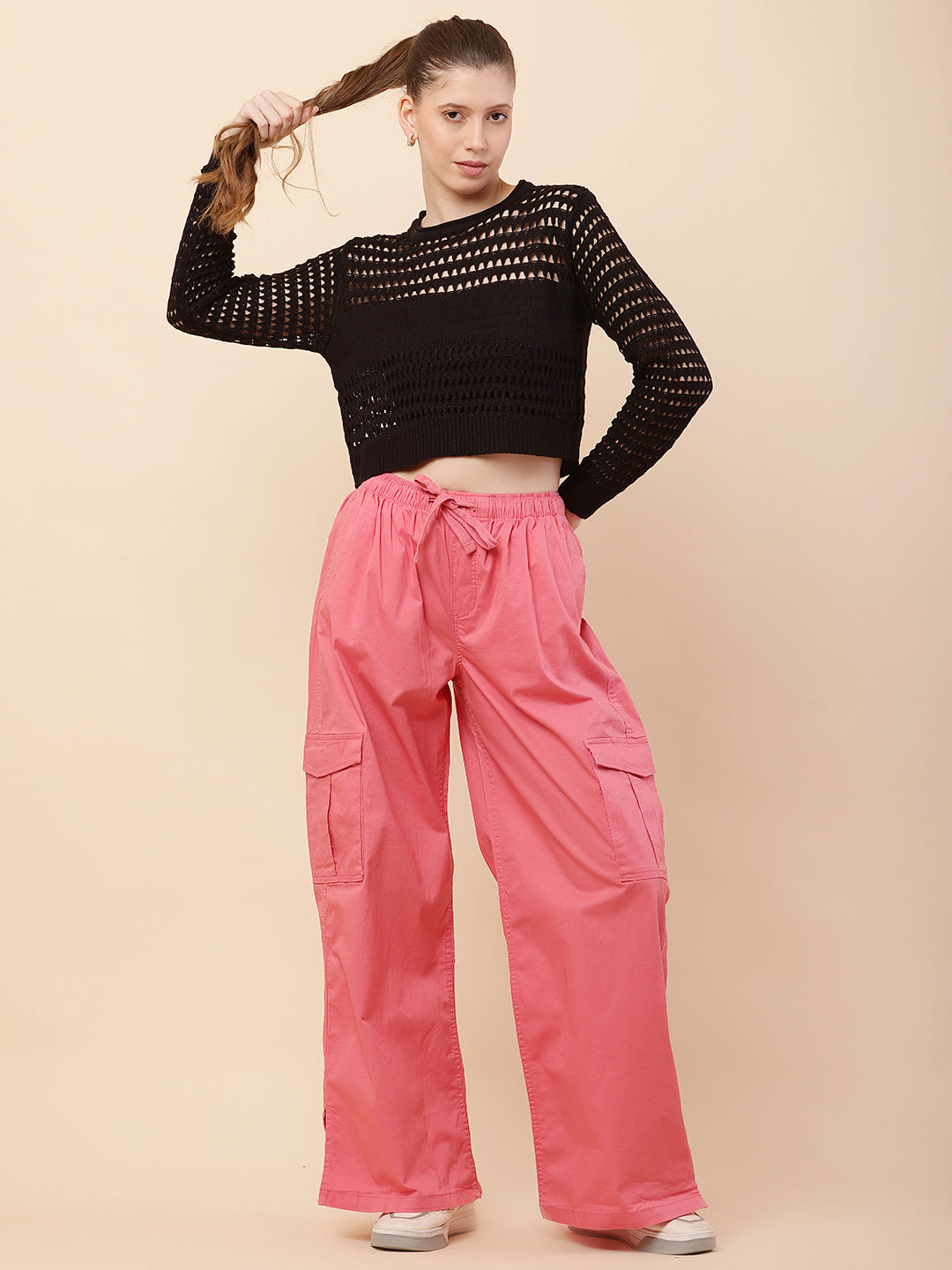 Women Pink Baggy Cargo Pants