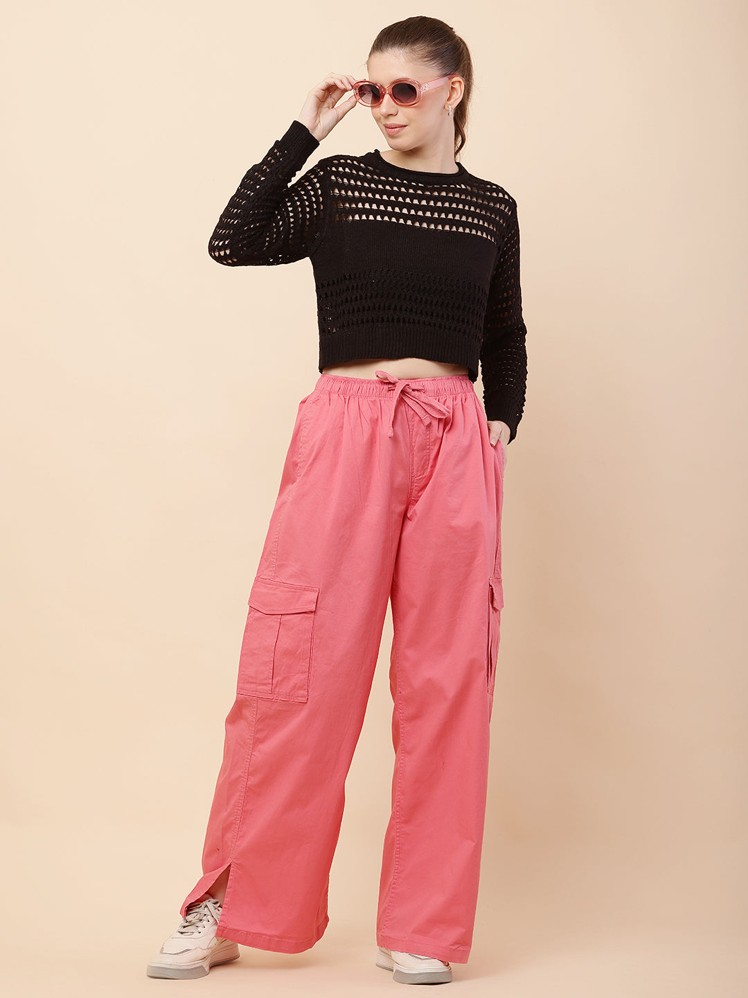 Women Pink Baggy Cargo Pants