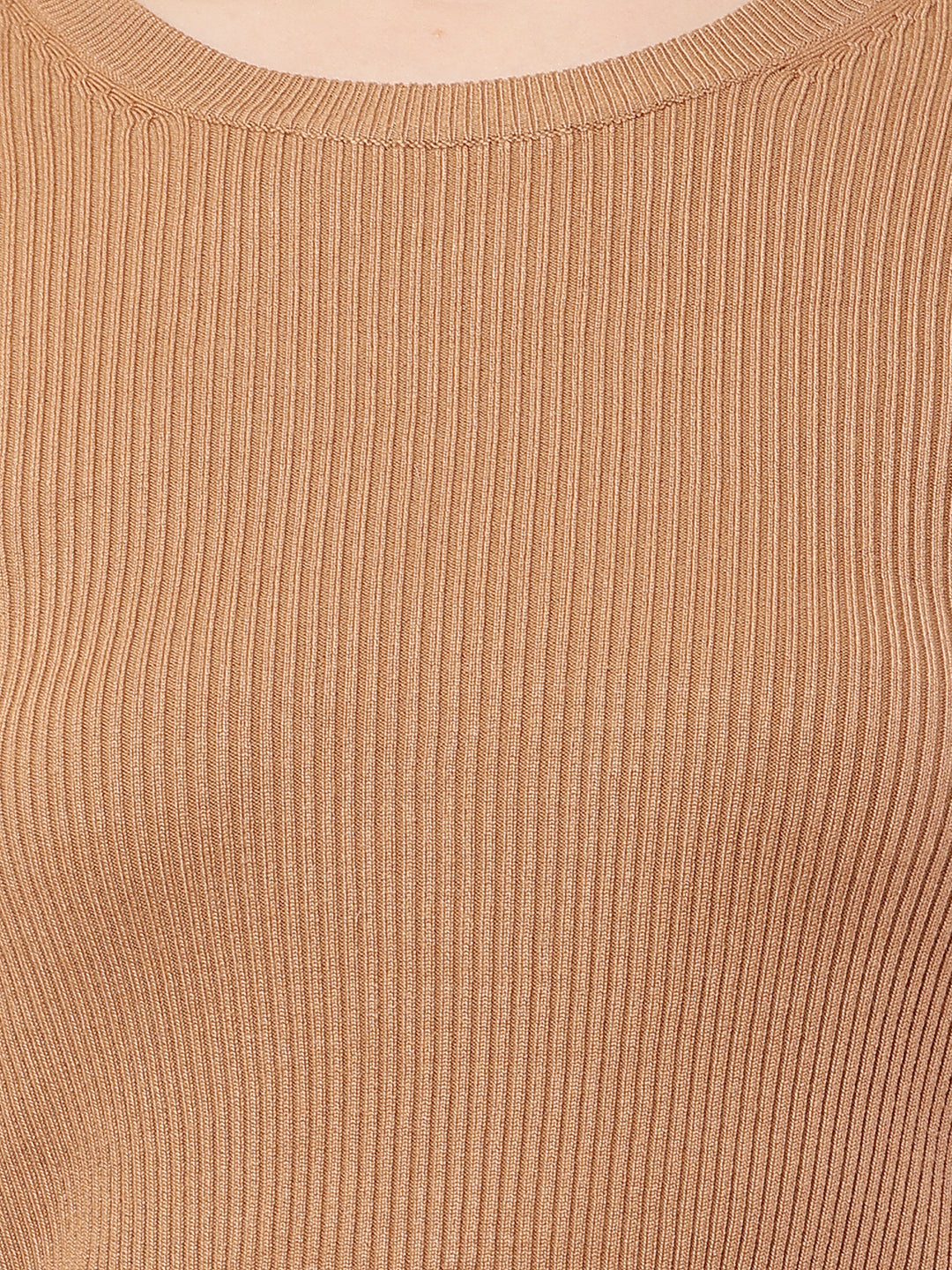 Women Brown Ribbed Sweater