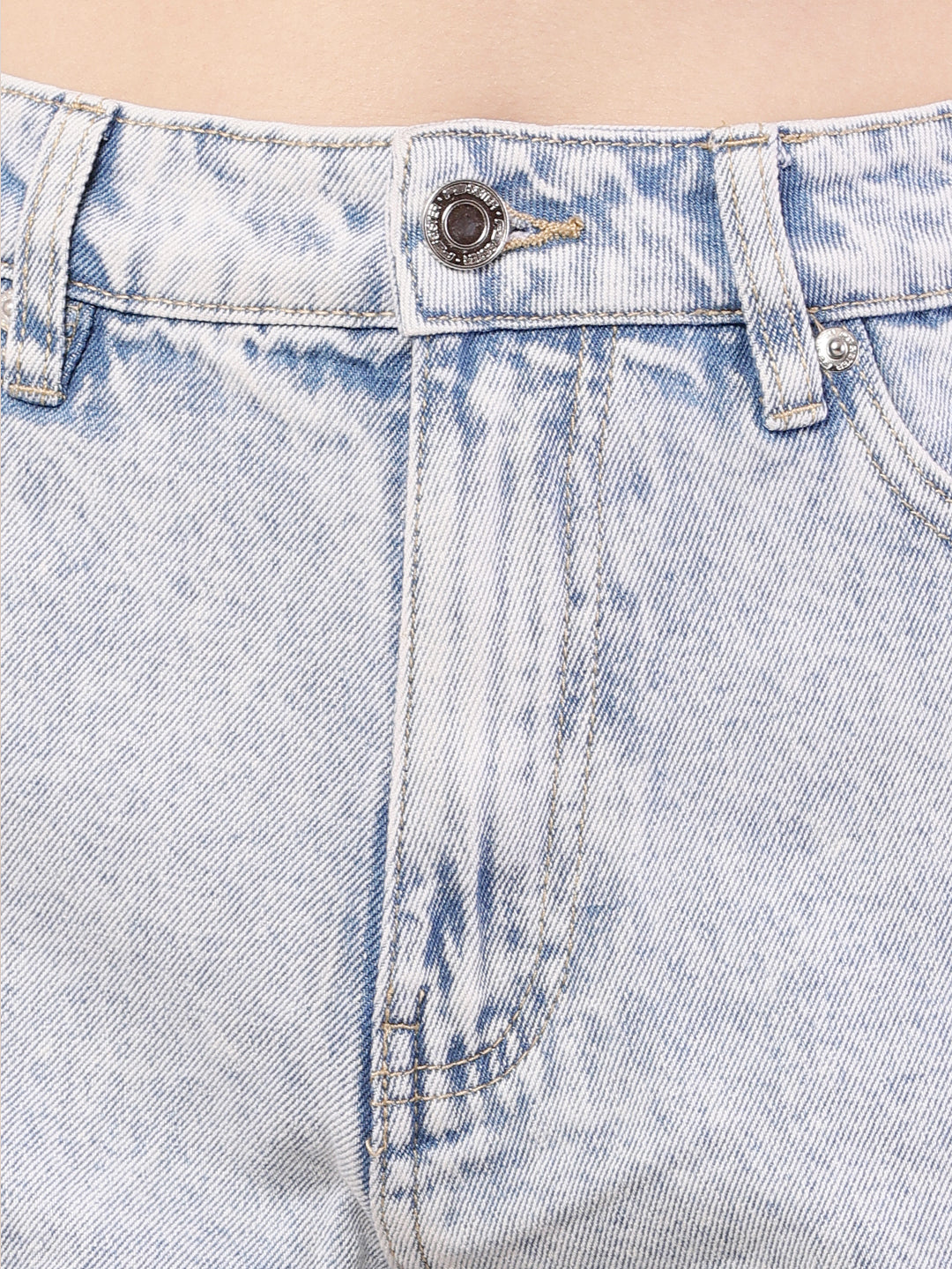 Women light blue cotton light-wash denim shorts