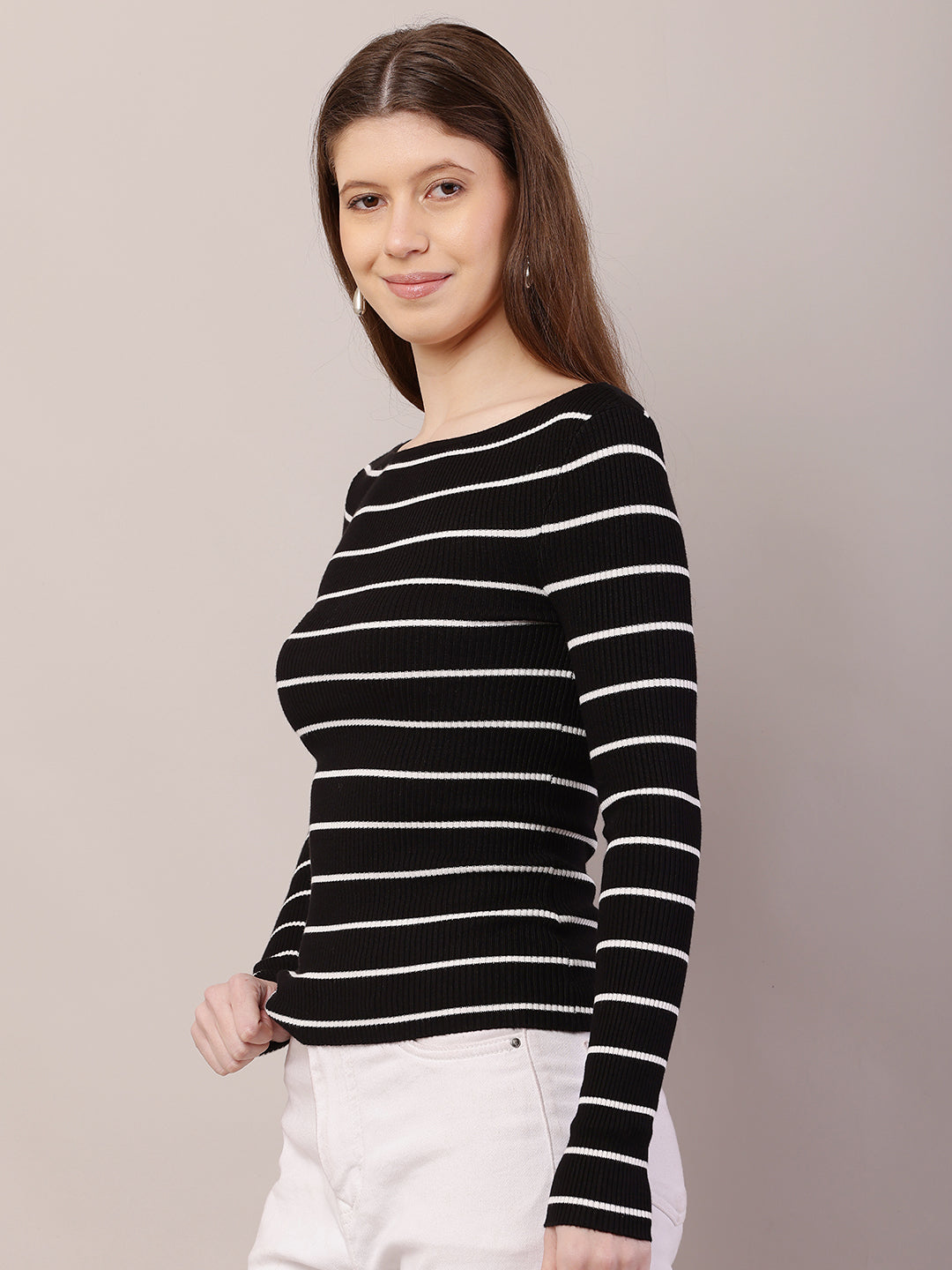 Women  Ribbed Black Top