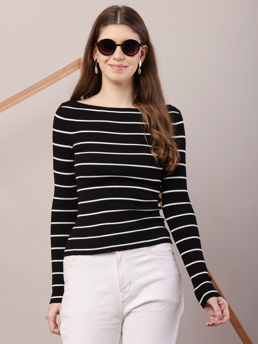 Women  Ribbed Black Top