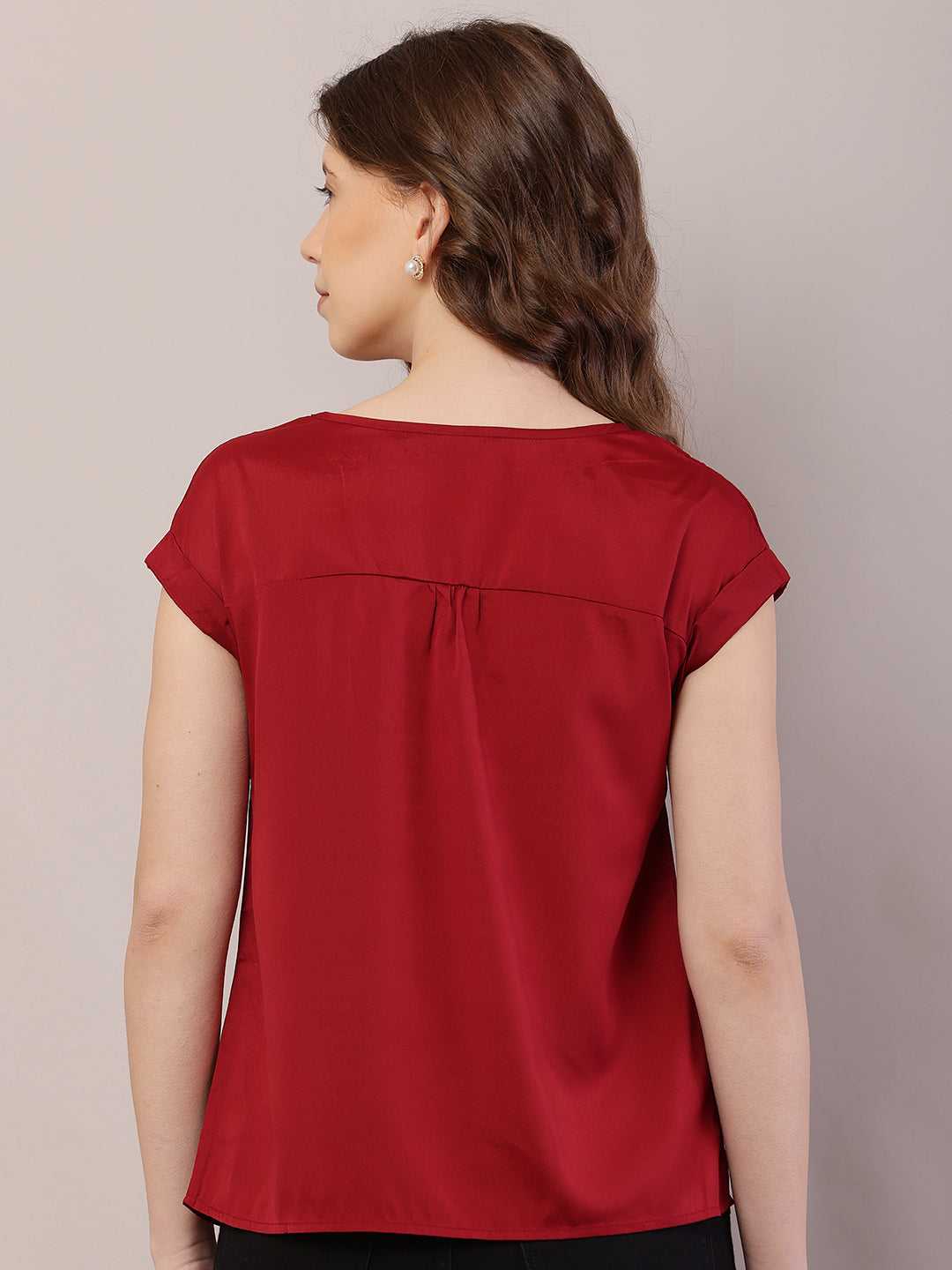 Women Short Sleeve Red Top