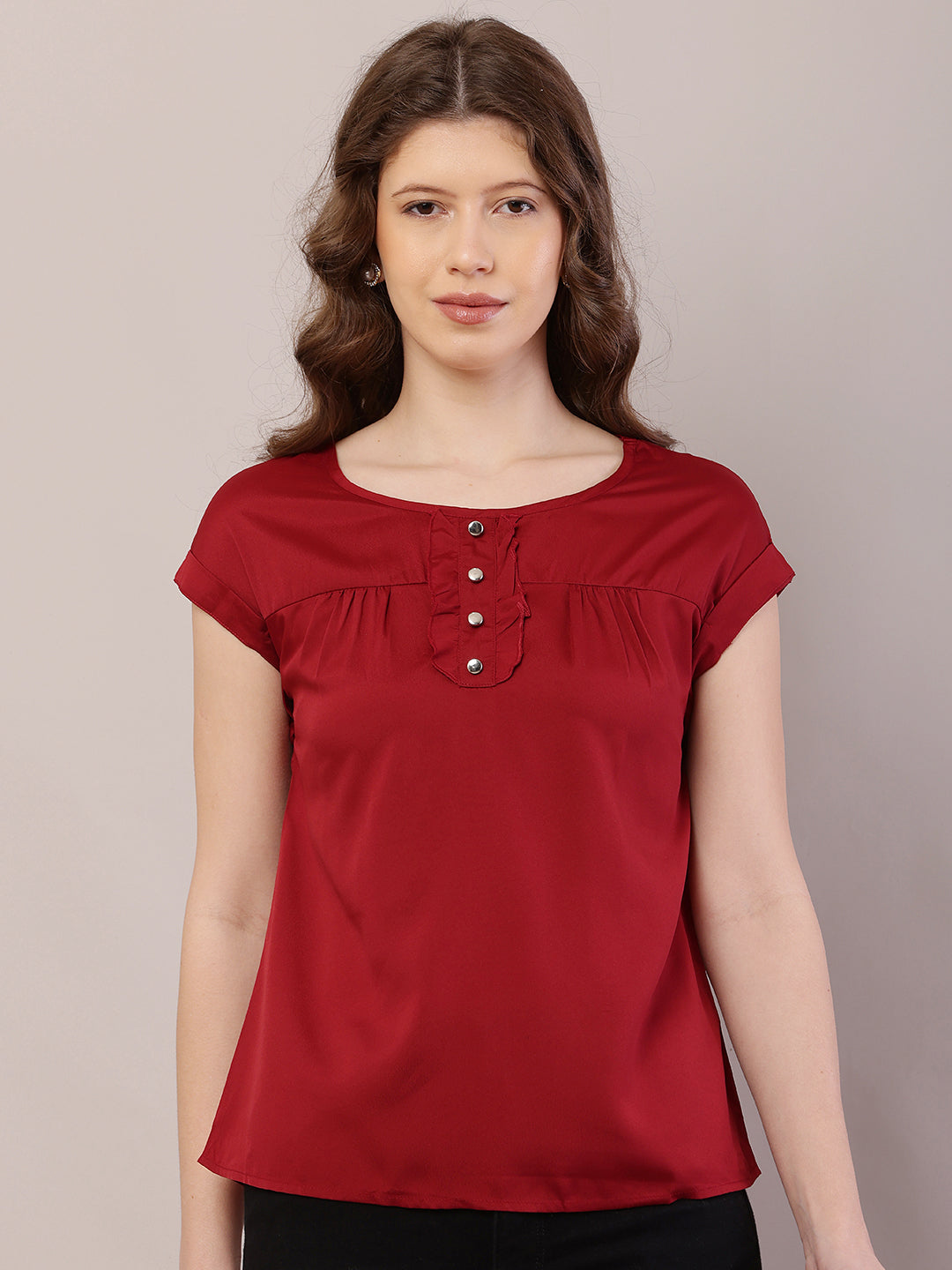 Women Short Sleeve Red Top