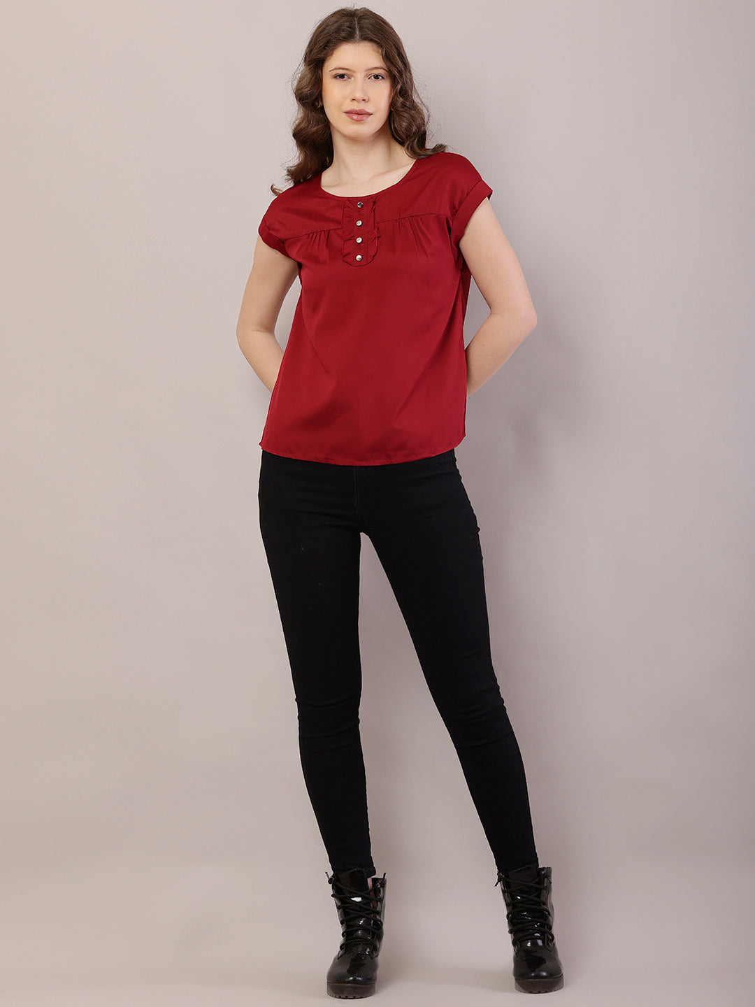 Women Short Sleeve Red Top