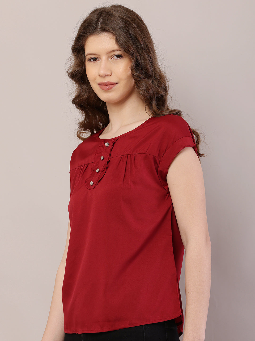 Women Short Sleeve Red Top