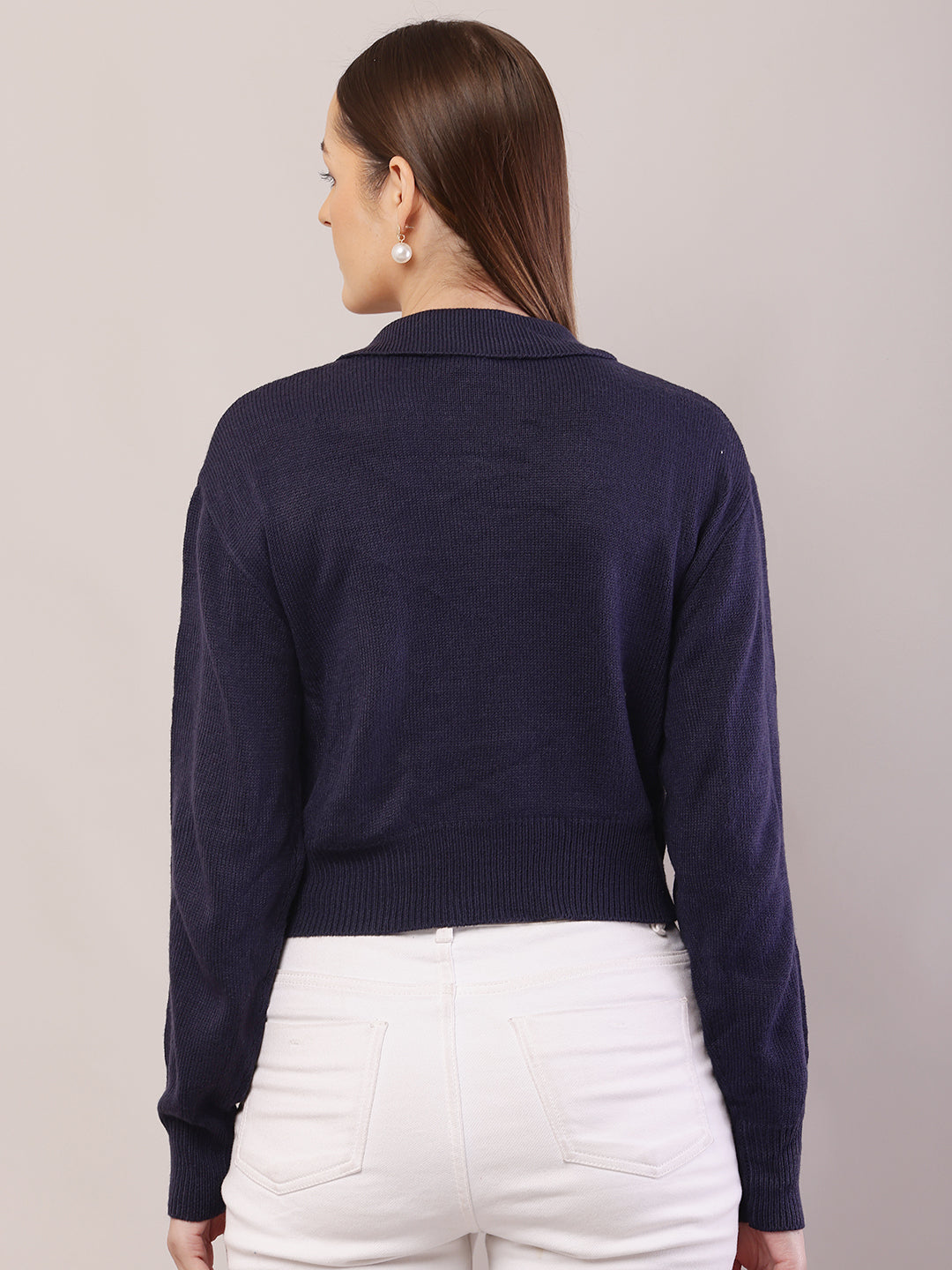 Women Ribbed Dark Blue Sweater