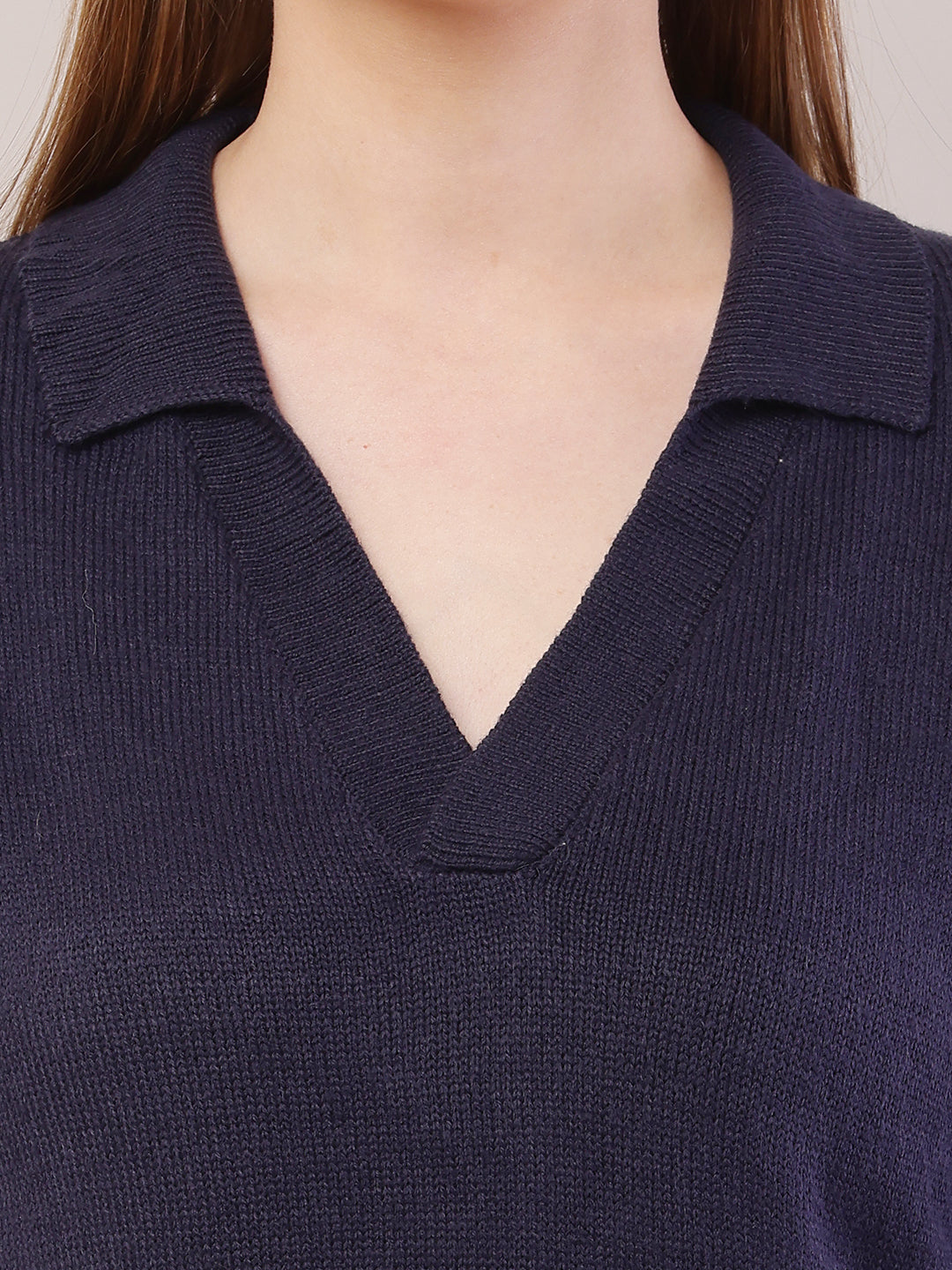 Women Ribbed Dark Blue Sweater