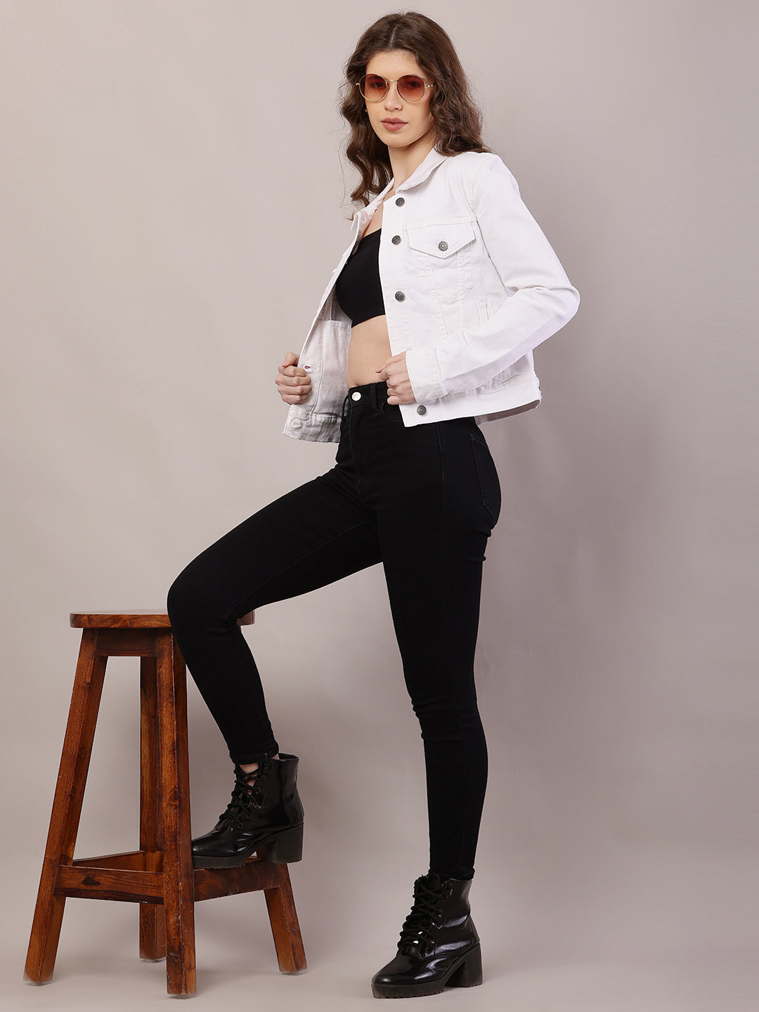 Women  Shirt Collar White Jacket