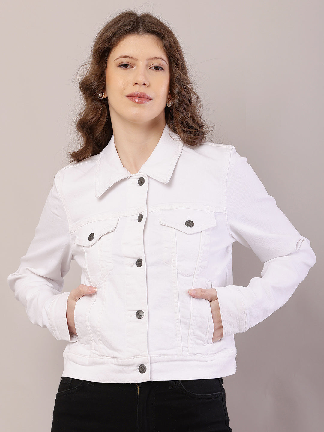 Women  Shirt Collar White Jacket