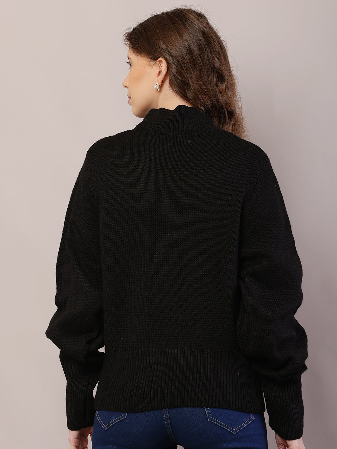 Women black acrylic full sleeve high-neck sweater