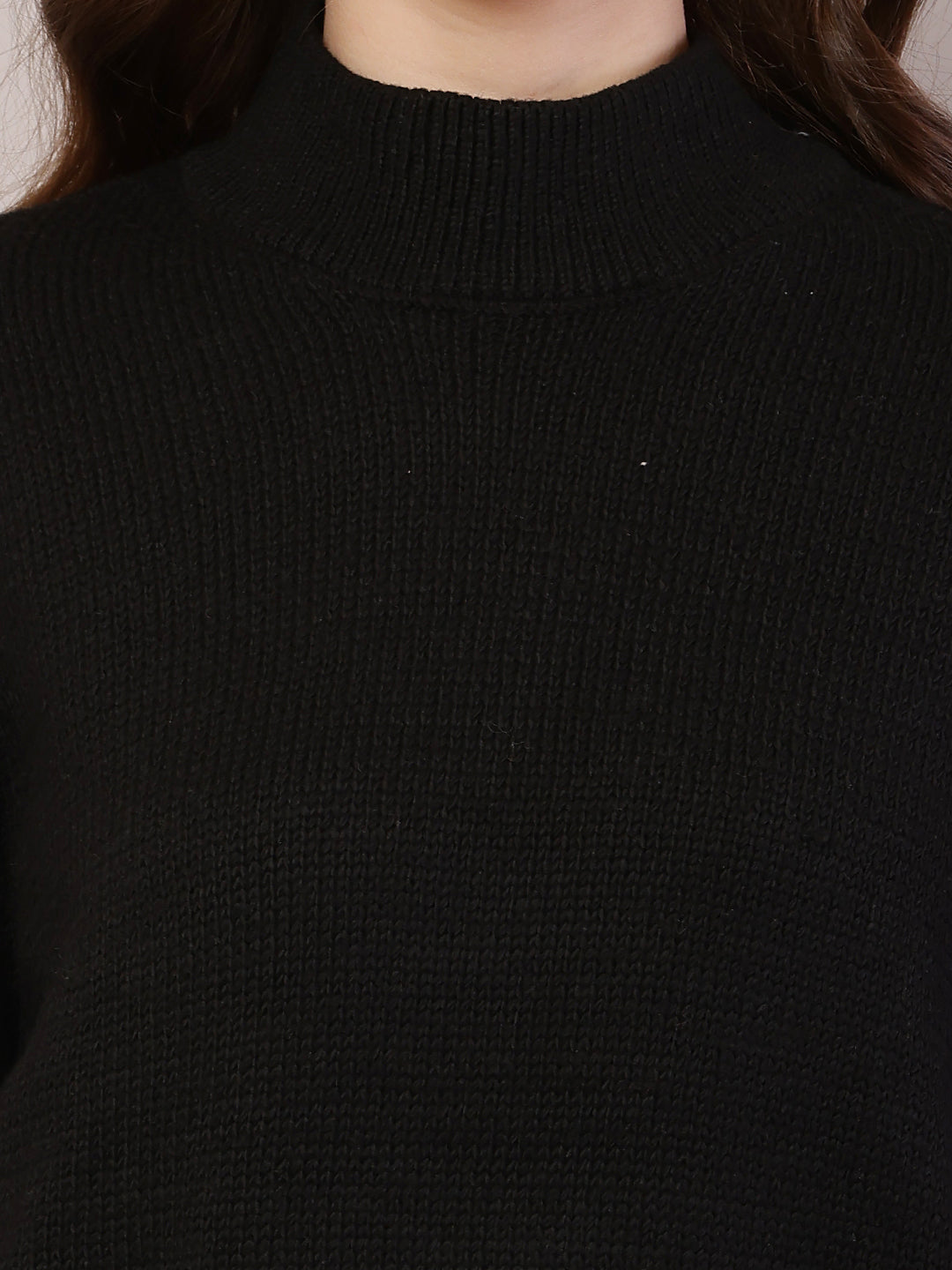 Women black acrylic full sleeve high-neck sweater