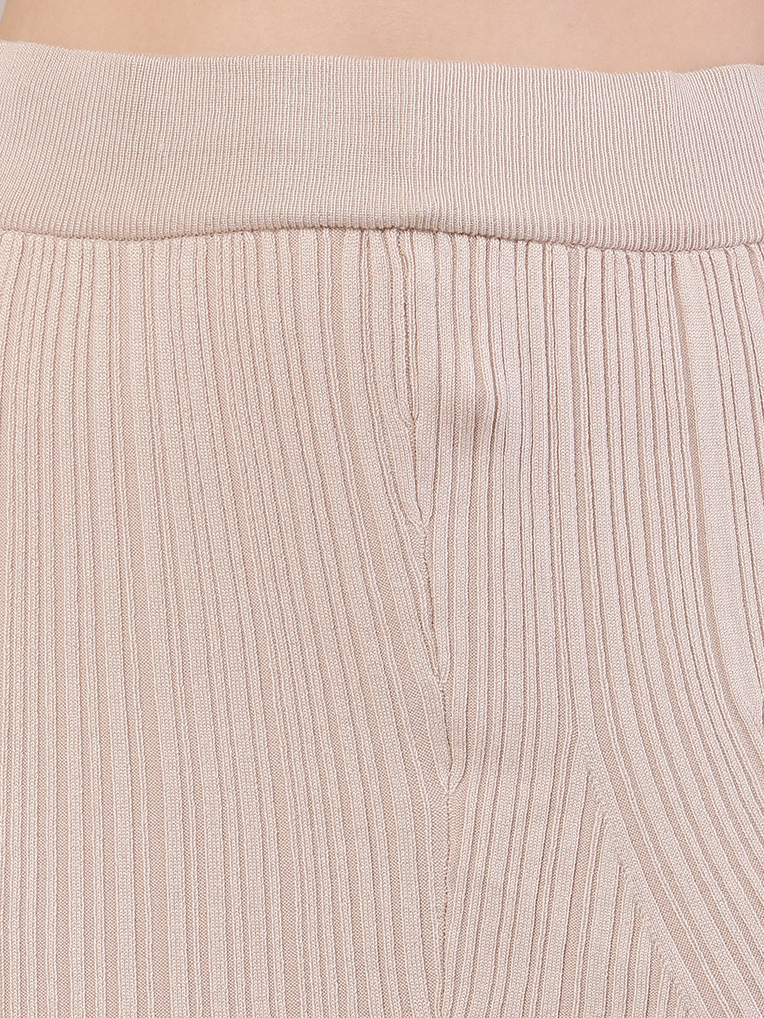 Women Beige Ribbed Knitted A-line Skirt