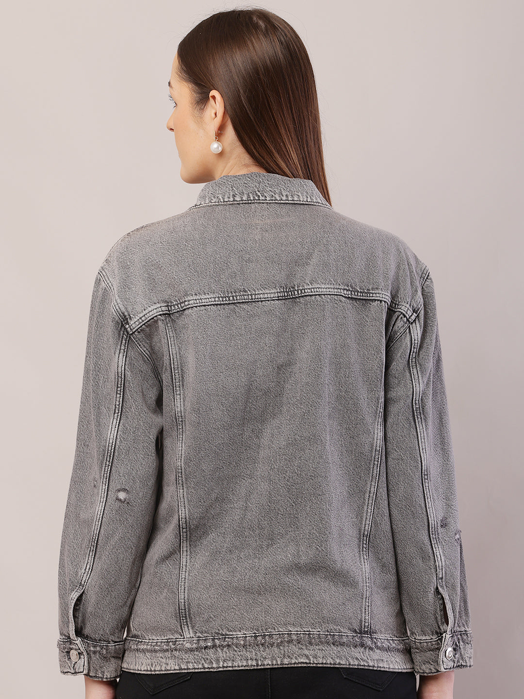 Women Shirt Collar Light Grey Jacket