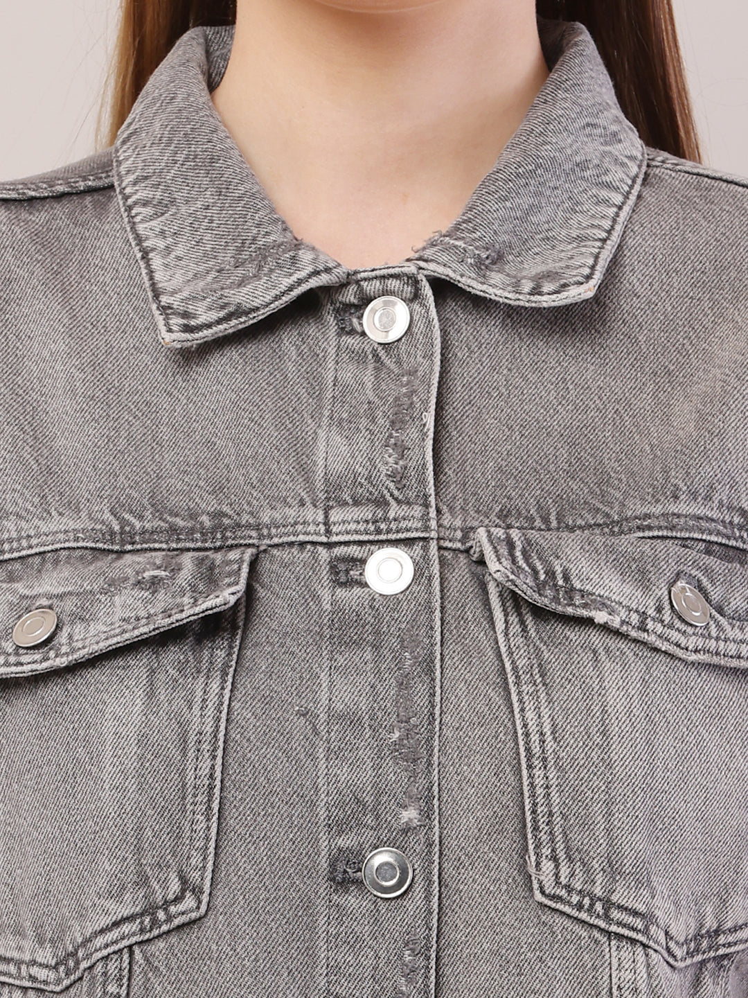 Women Shirt Collar Light Grey Jacket