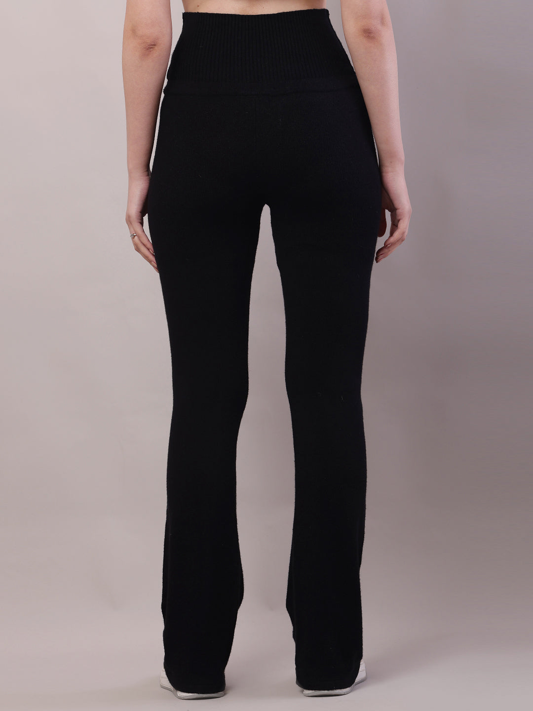 Women Black Cotton High-Waisted Trouser