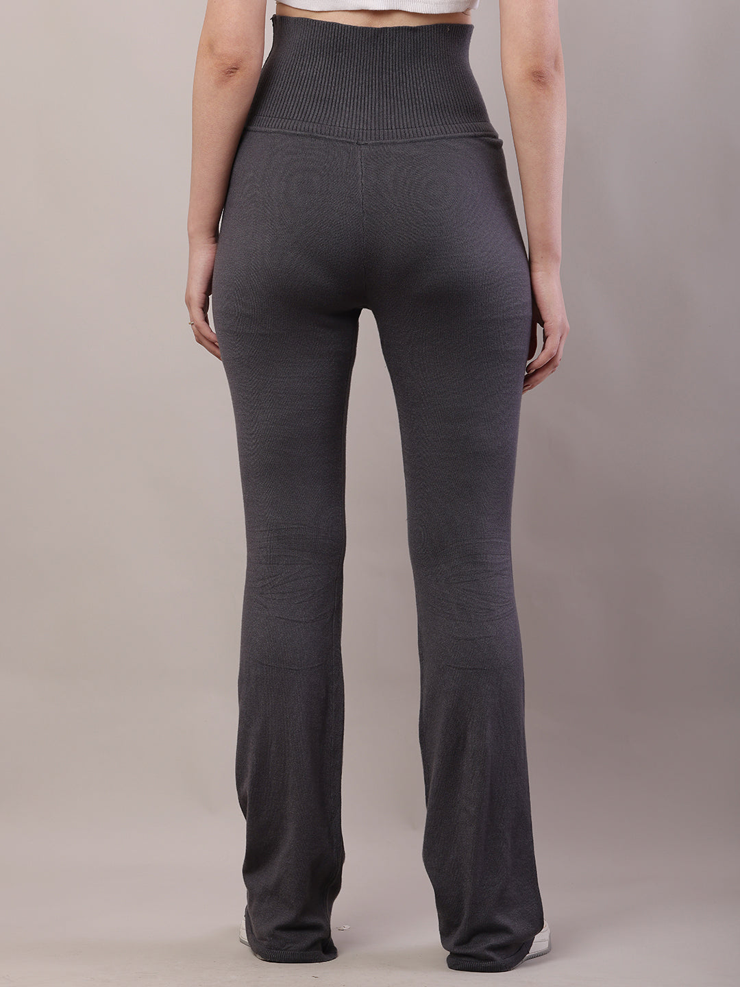 Women Grey Cotton High-Waisted Trouser