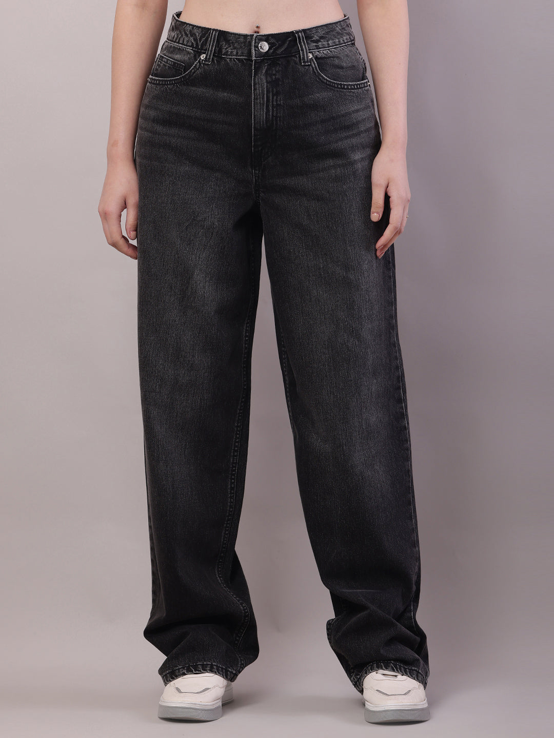 Women Grey Cotton Regular Fit Full-Length Pant