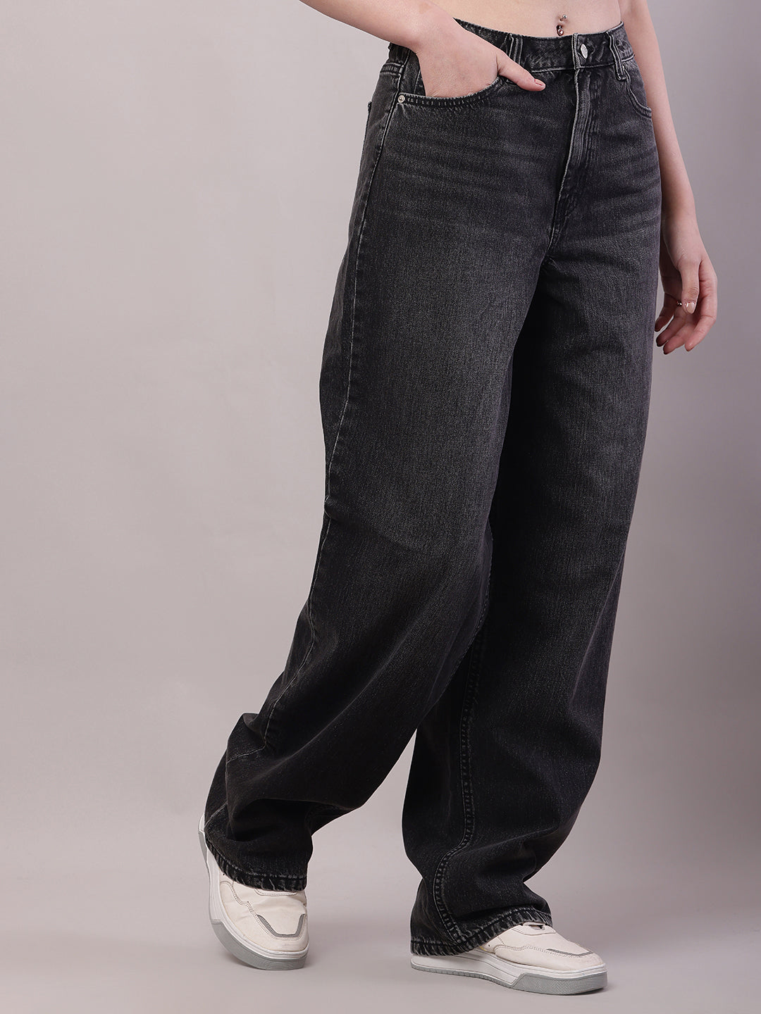 Women Grey Cotton Regular Fit Full-Length Pant