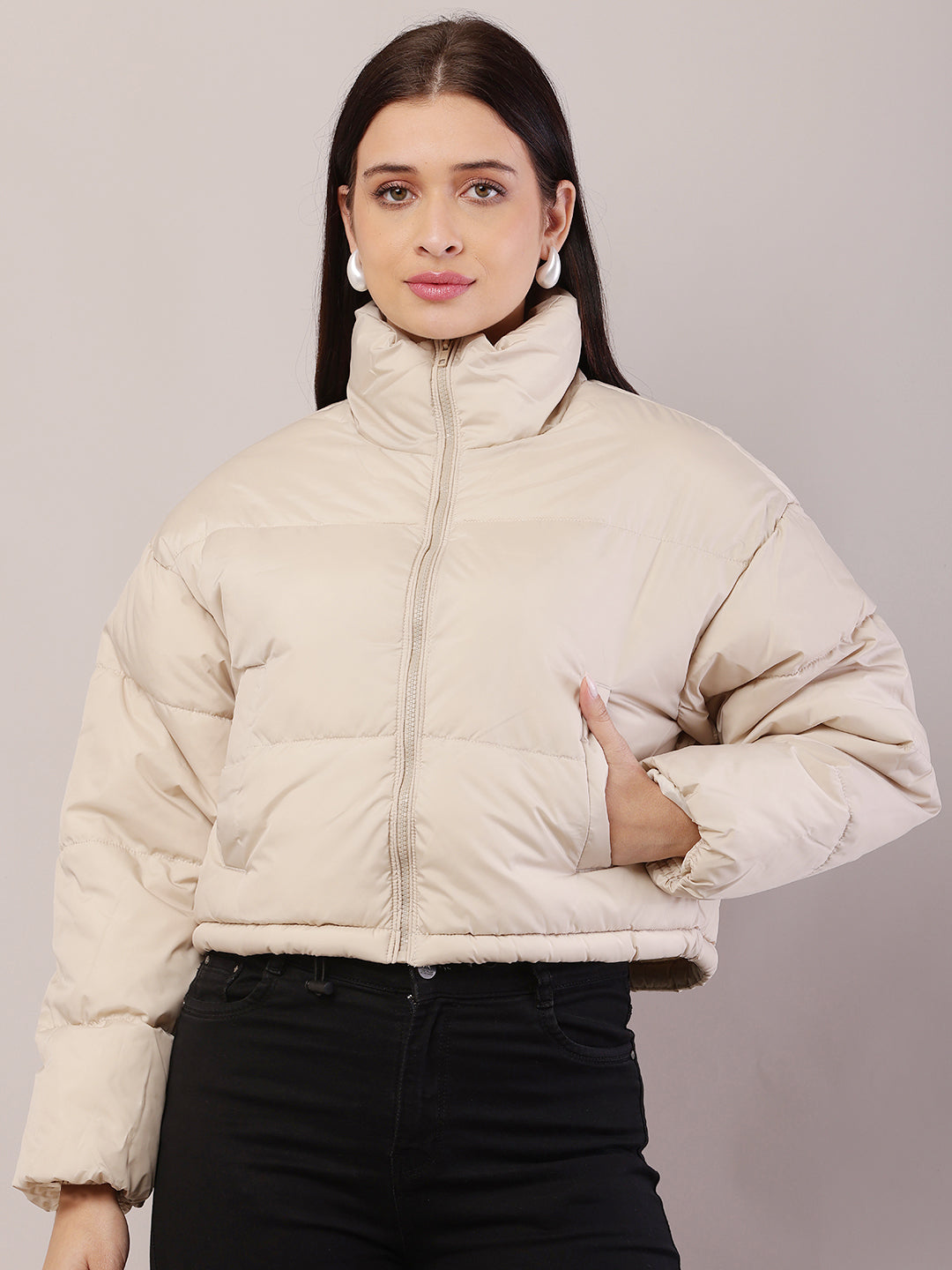 Women Cream Puffer Jacket