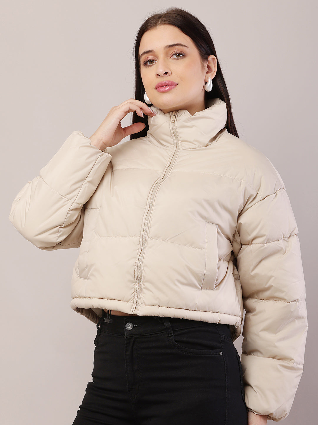 Women Cream Puffer Jacket