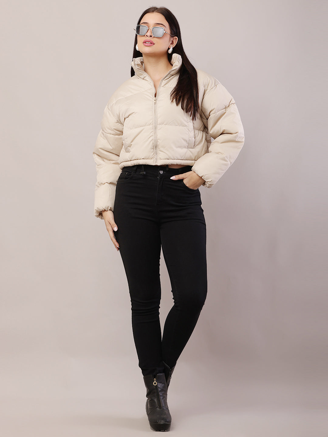 Women Cream Puffer Jacket