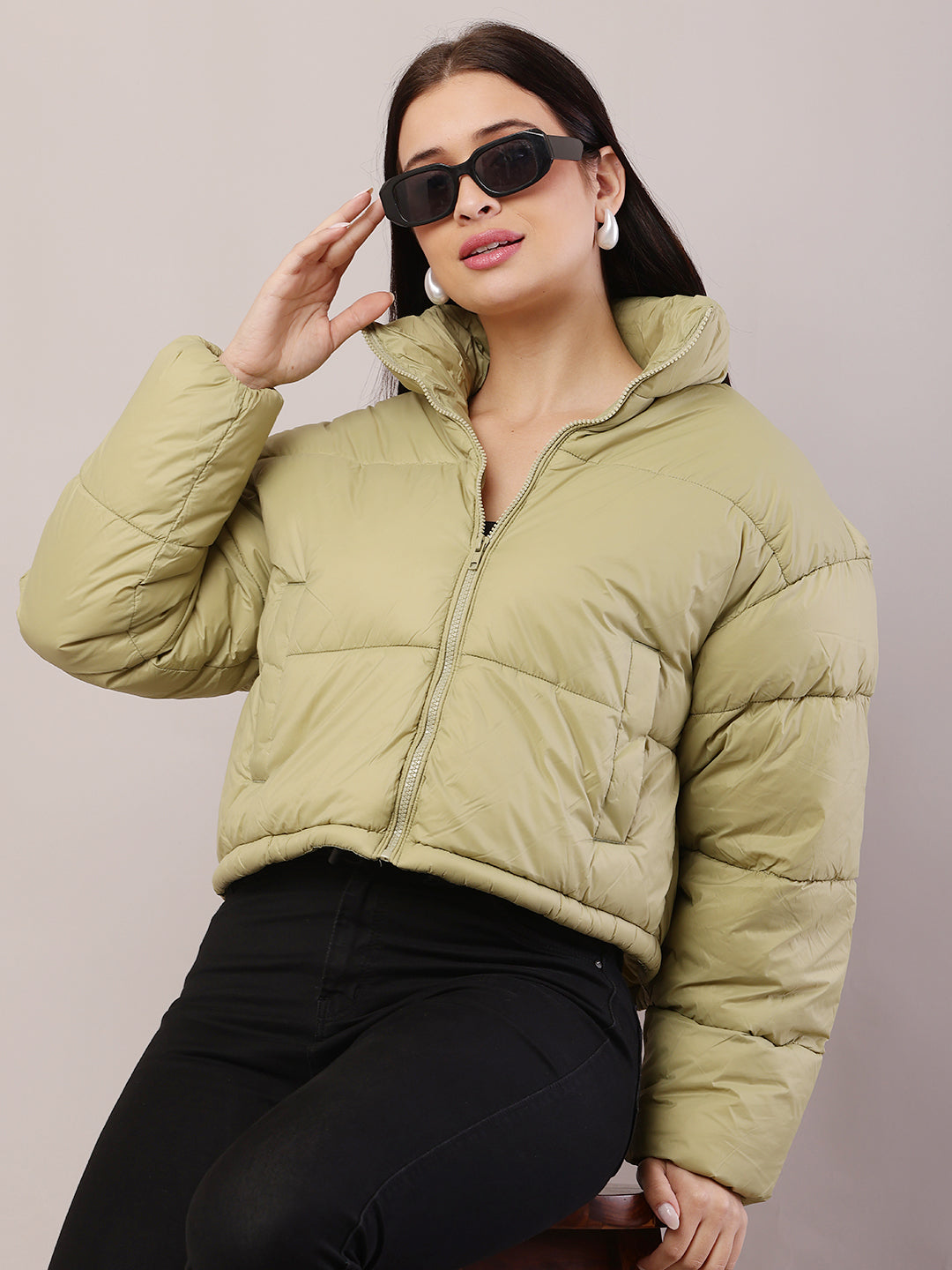 Women Green Puffer Jacket