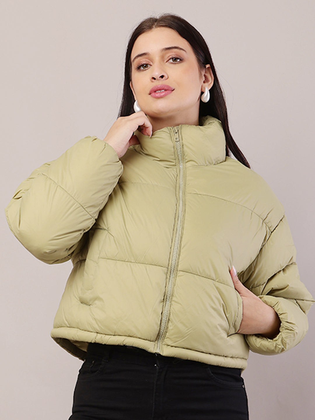 Women Green Puffer Jacket