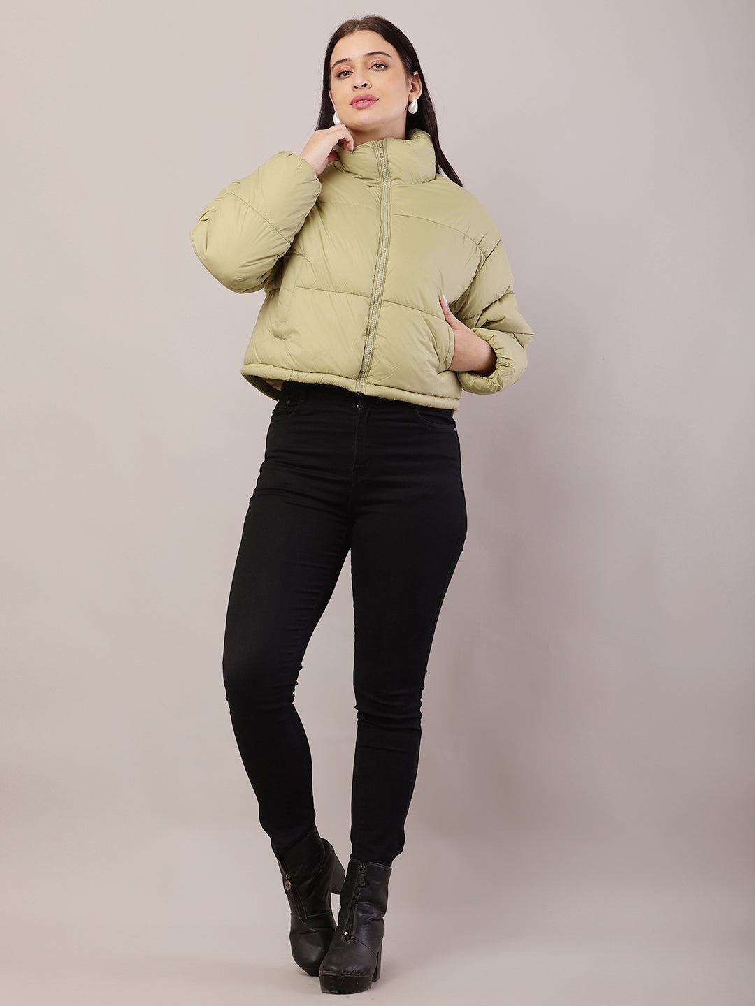 Women Green Puffer Jacket