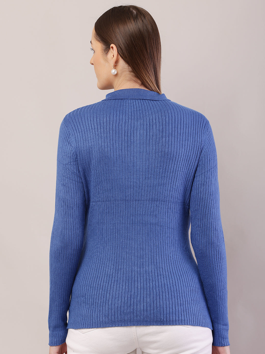 Women  Ribbed Blue Sweater