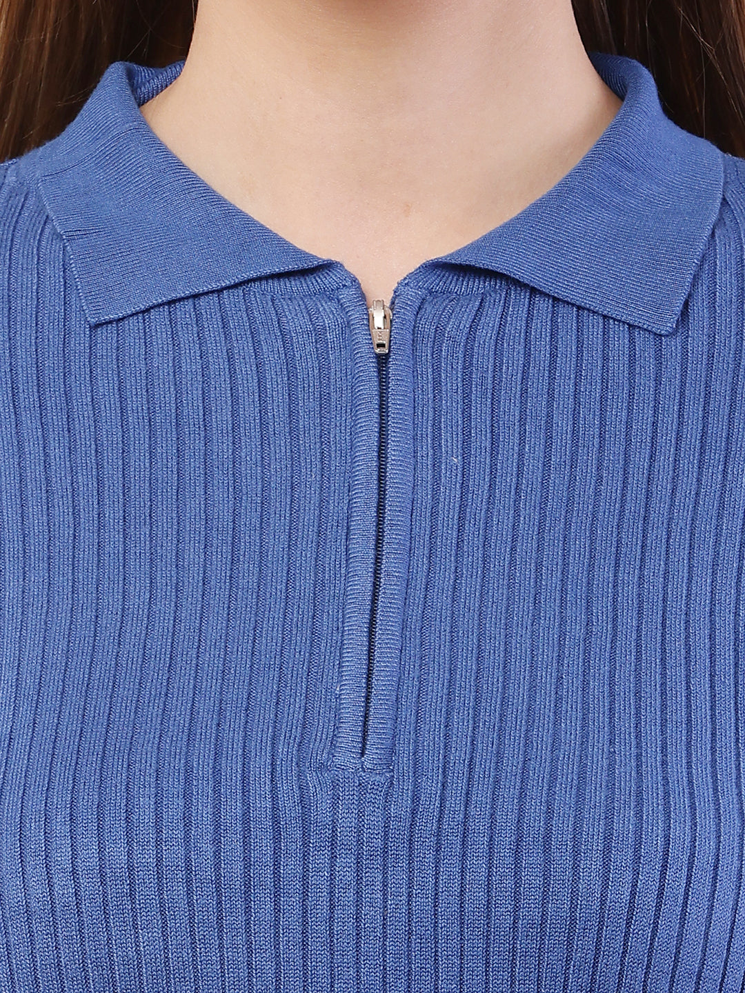 Women  Ribbed Blue Sweater