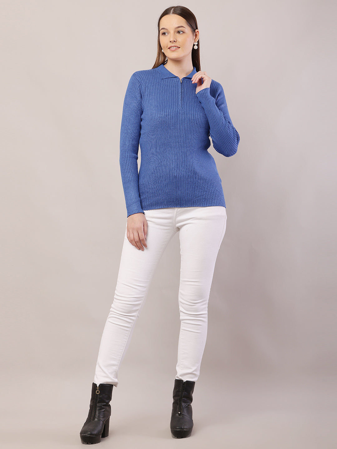 Women  Ribbed Blue Sweater