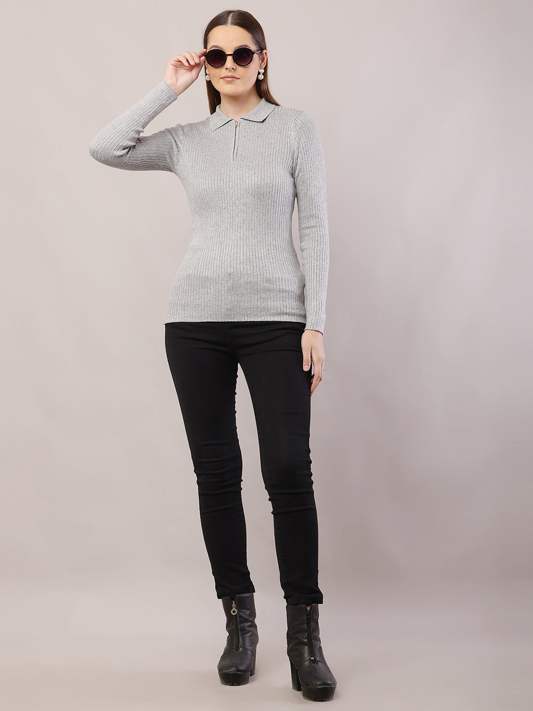 Women  Ribbed Grey Sweater