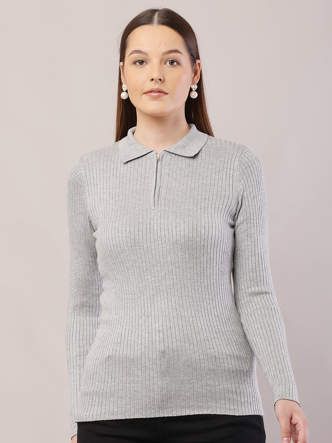 Women  Ribbed Grey Sweater