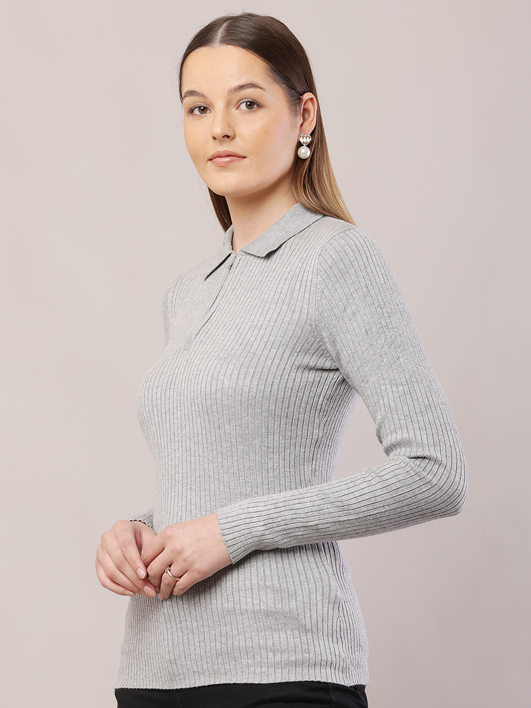 Women  Ribbed Grey Sweater