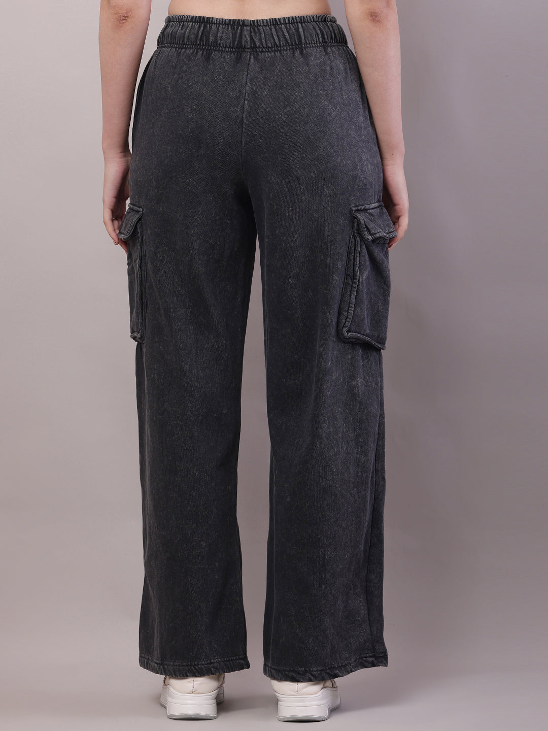 Women Dark Grey Cotton Baggy Cargo Pant