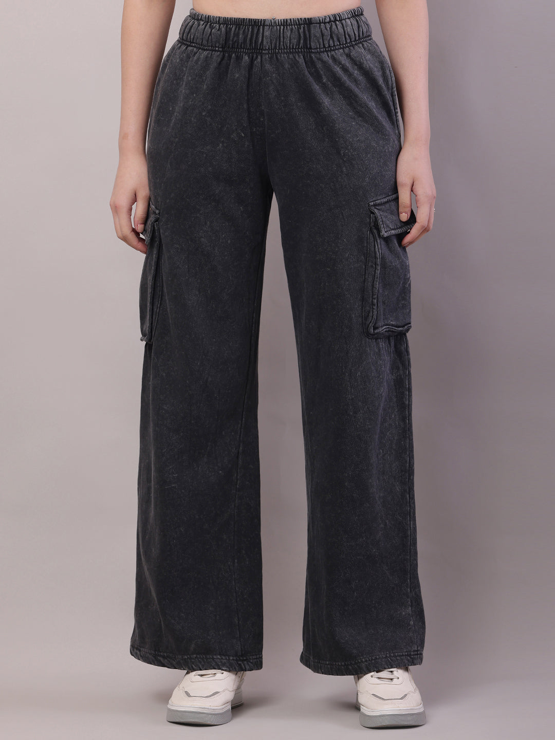 Women Dark Grey Cotton Baggy Cargo Pant