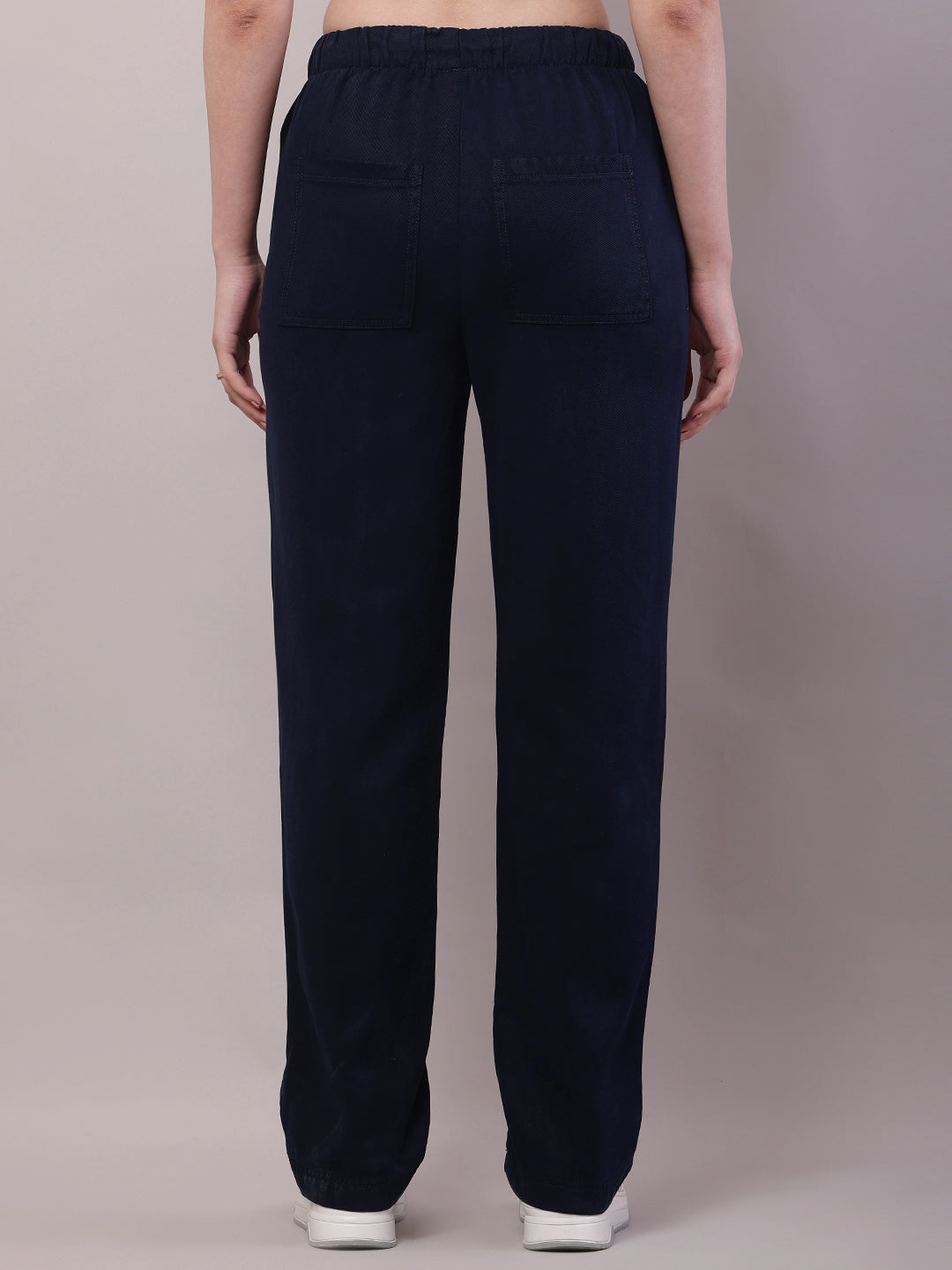 Women Dark Blue Cotton Elastic Trouser