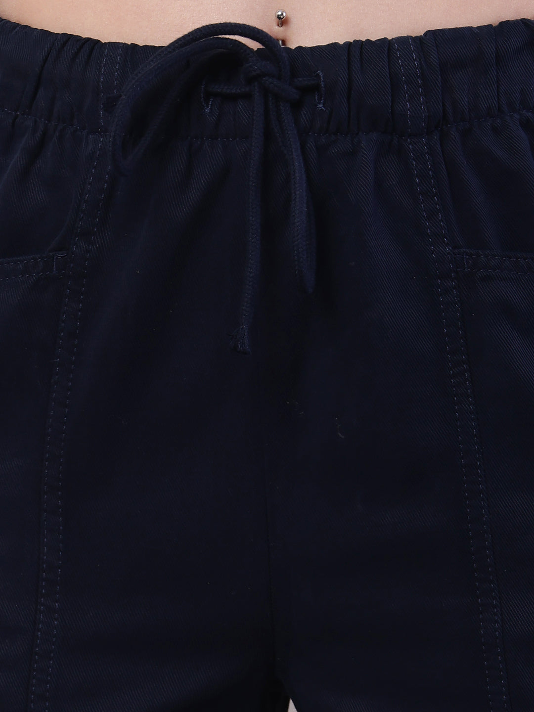 Women Dark Blue Cotton Elastic Trouser