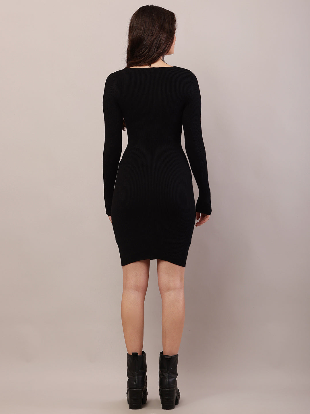 Women black viscose full sleeve bodycon dress