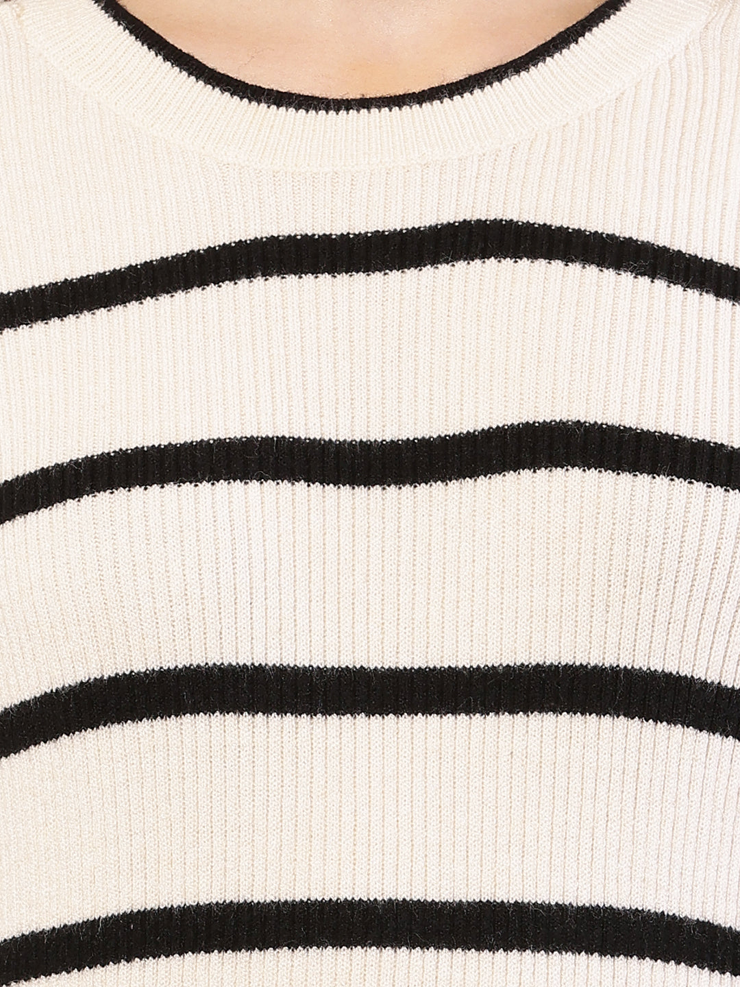 Women black and cream viscose striped sweater