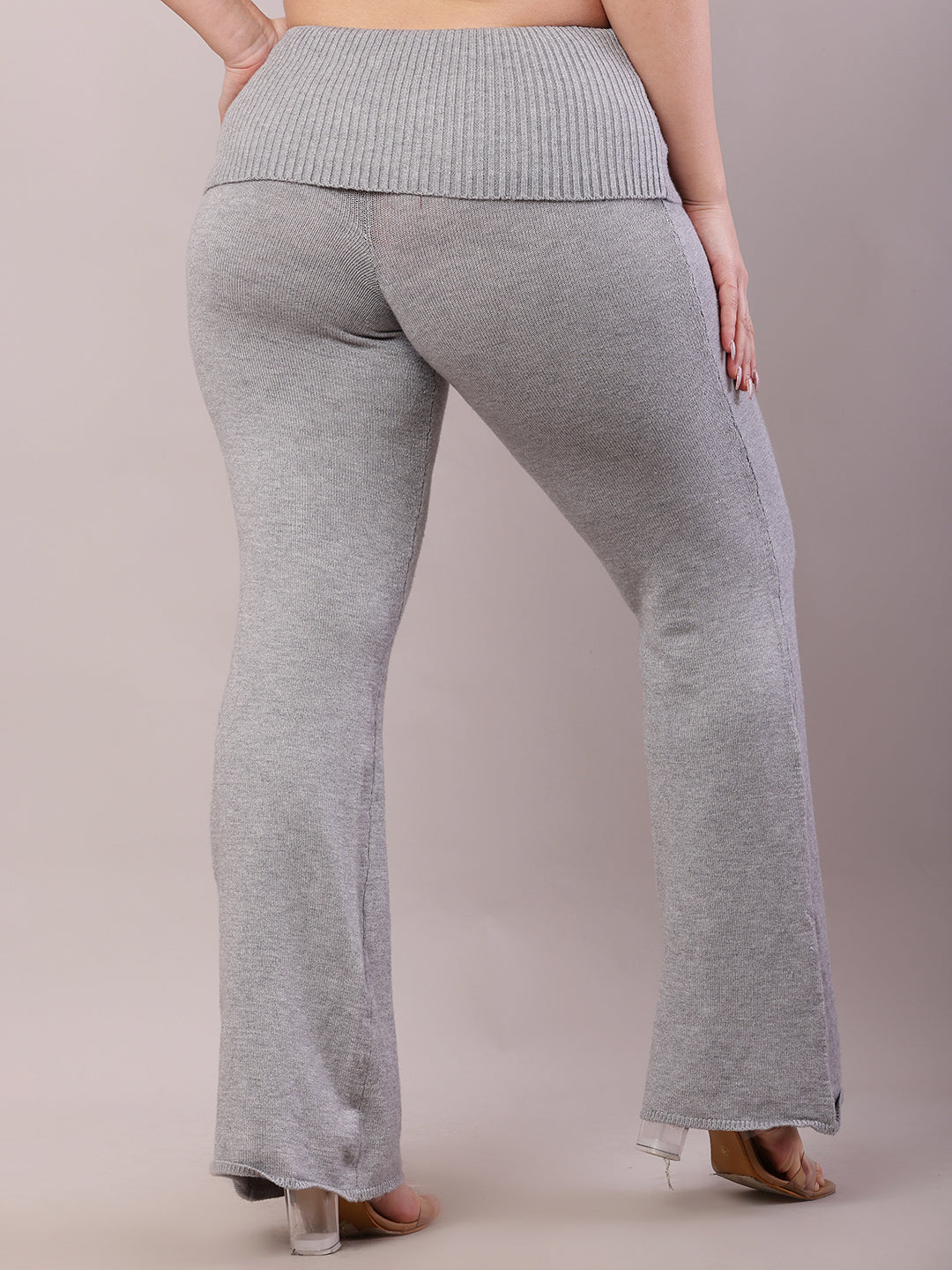 Women Grey Viscose High-Waisted Full-Length Trouser