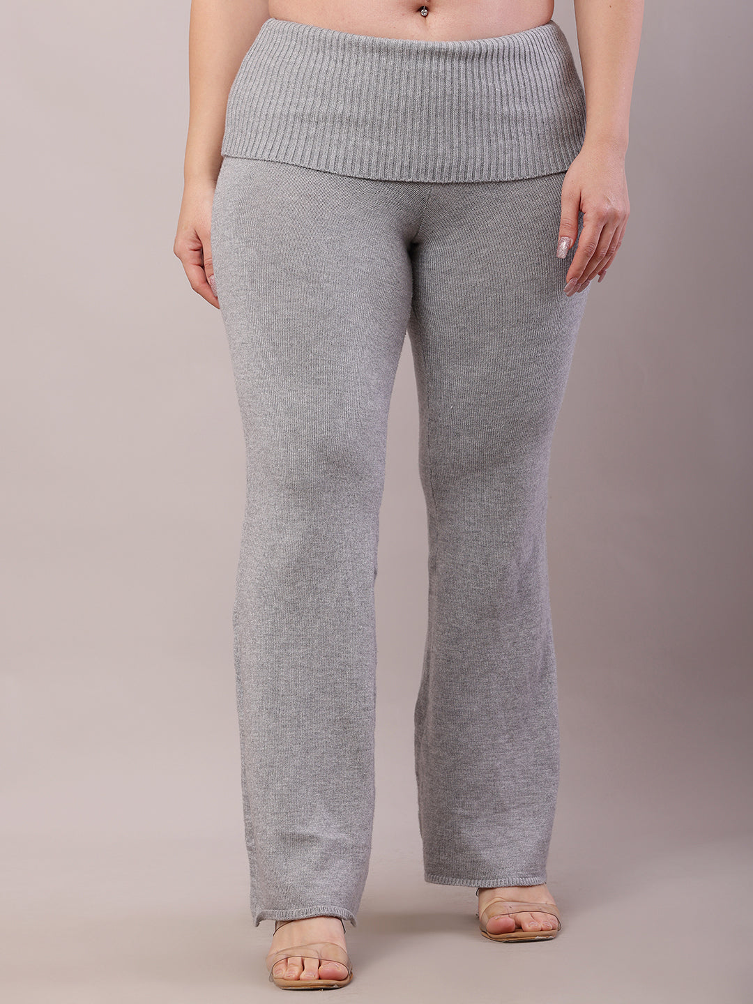 Women Grey Viscose High-Waisted Full-Length Trouser