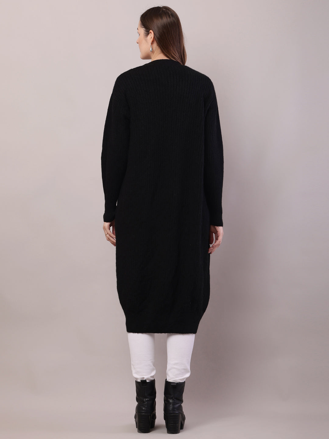 Women Black Viscose Front Open Long-Line Shrug