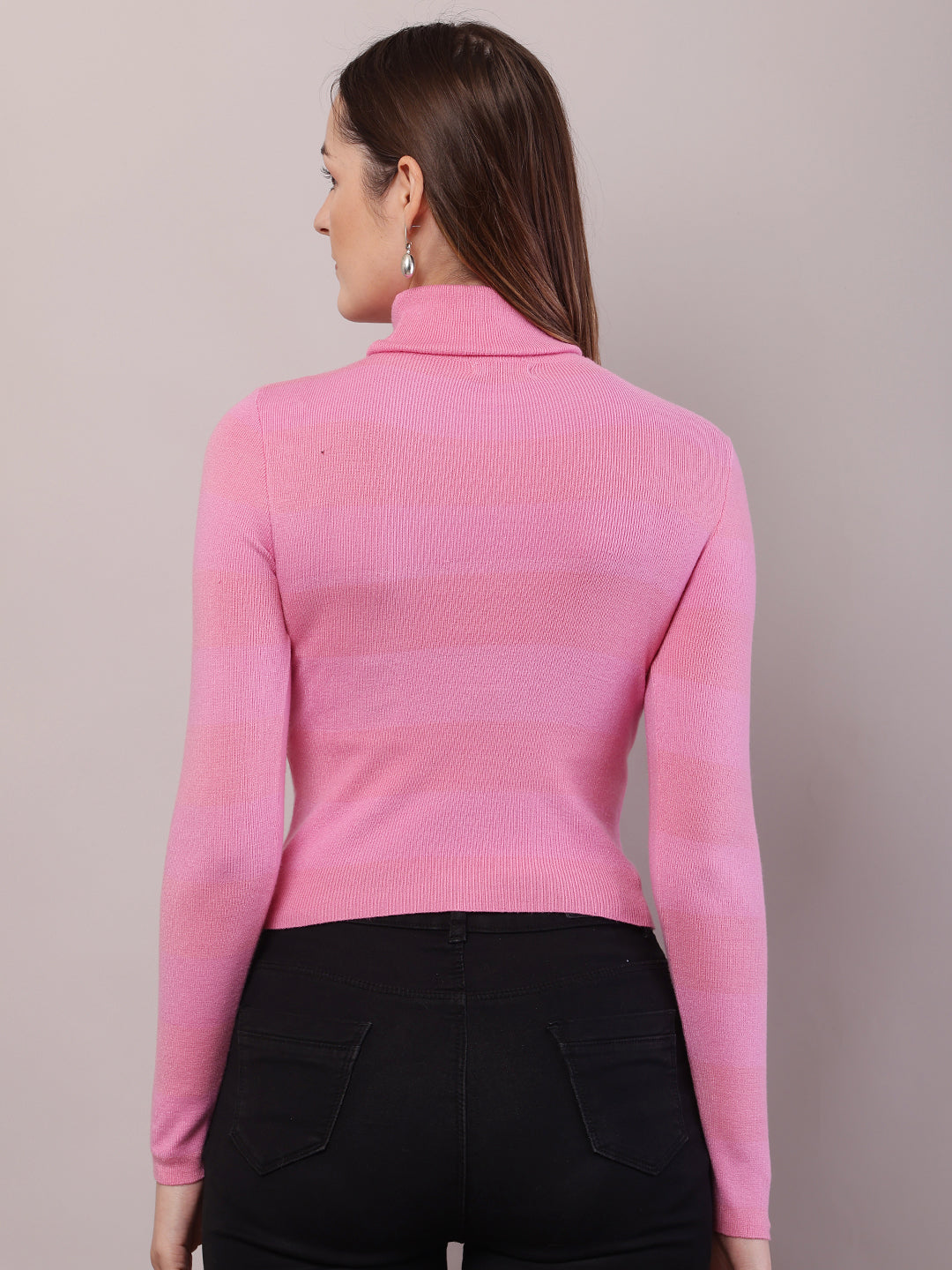 Women Pink Cotton Full Sleeve High-Neck Sweater