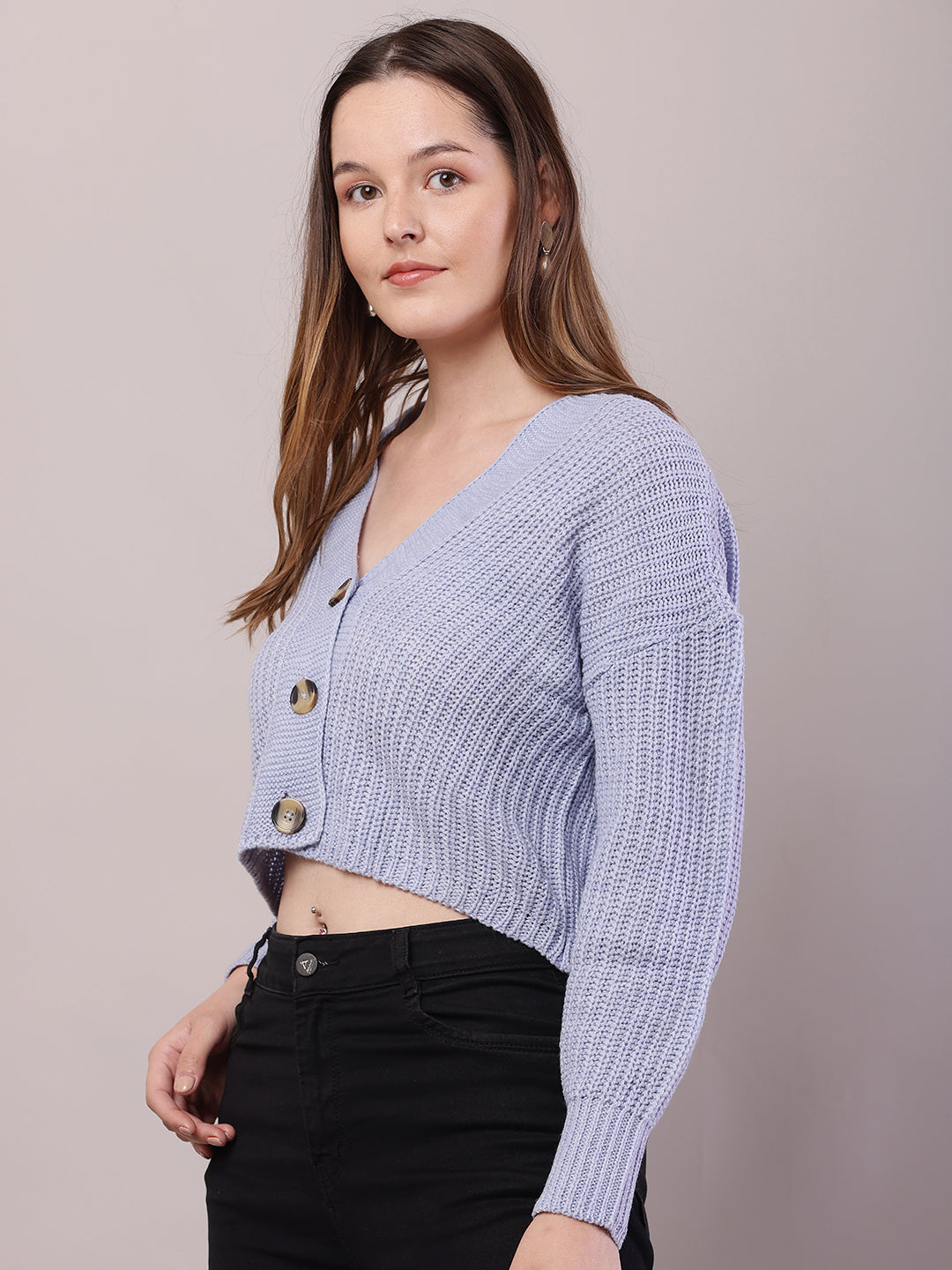 Women Sky Blue Acrylic Full Sleeve Cardigan